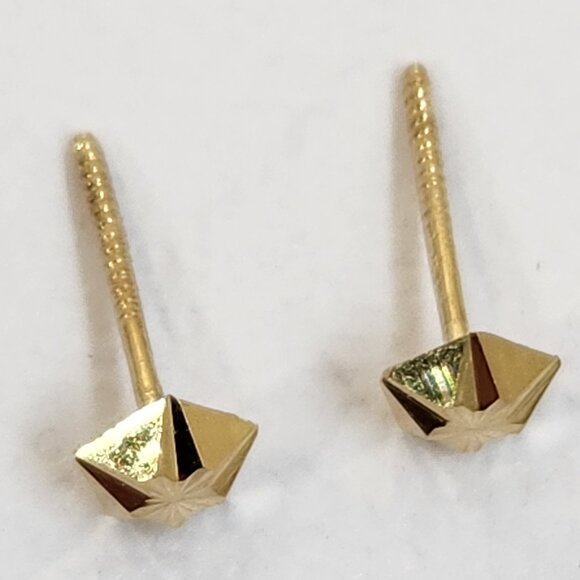 VTG 80s 14K Solid Yellow Gold Diamond Cut 3mm Hexagon Screw Back Stud Earrings - Picture 13 of 14